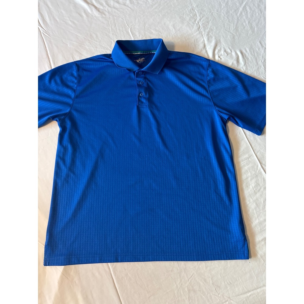 Beverly Hills Polo Club Polo Shirt Mens L Blue Good Textured Stripe Short Sleeve
